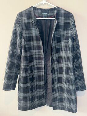 Cynthia Rowley Blazer Jacket S Women Black Plaid Open Long Sleeve Shoulder Pads